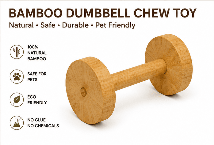 pet2pia bamboo dumbbell chew toy: natural, safe, durable, pet friendly